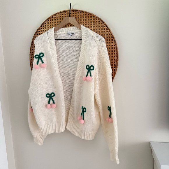 Fashion Nova Women White Cherry Embroidered Cardigan Sweater Plus 2X Y2K Cute - Picture 3 of 10